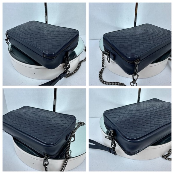 BOTTEGA VENETA Intrecciato Small Weave Clutch Bag Blue Leather Unbranded chain - Picture 4 of 11